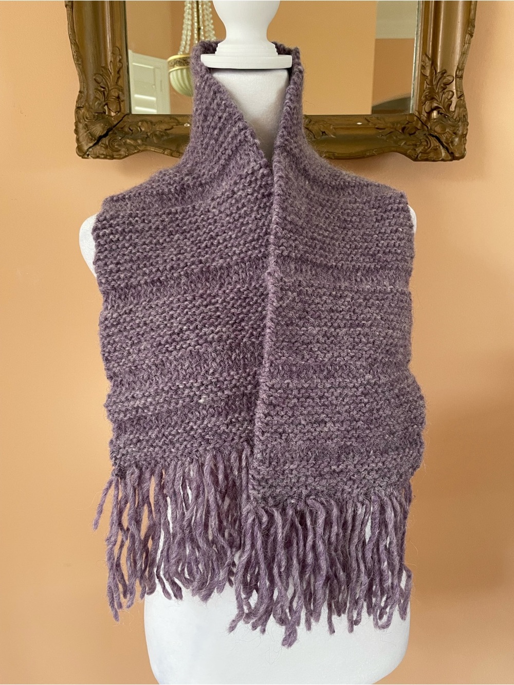 Handmade Cozy Lavender Wool Knit Fringe Scarf - Women Accessories